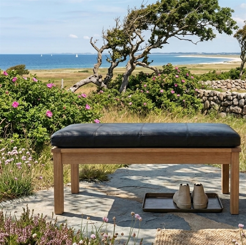 Skovlund Nordhavn bænk Inkl. Hynde i vintage læder sort 80 cm x 46 cm x 40 cm | Møbelsalg.dk